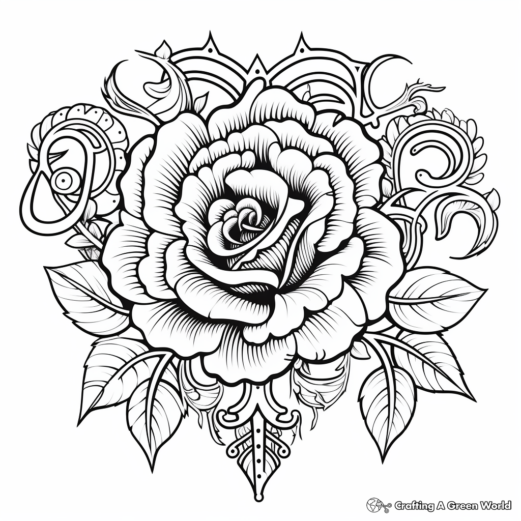 Elaborate Rose Heart Coloring Pages for Experienced Colorists 3