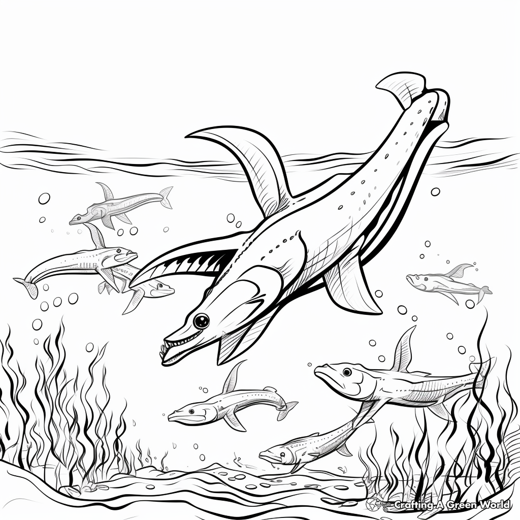 Elasmosaurus Among Other Dinosaurs Coloring Pages 1