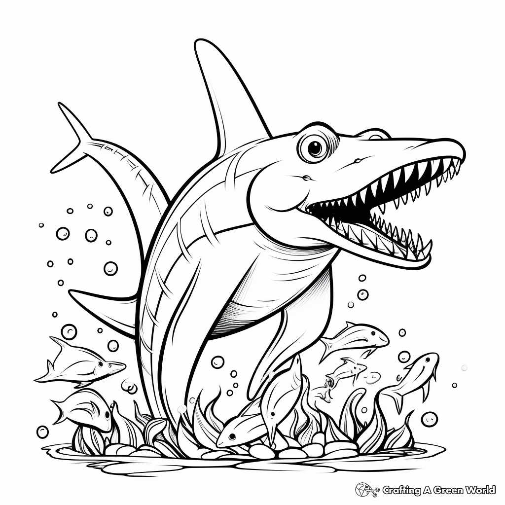 Elasmosaurus Among Other Dinosaurs Coloring Pages 3