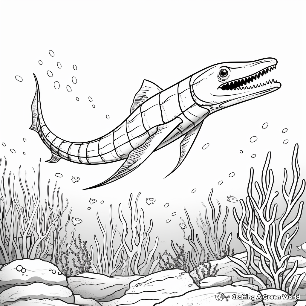 Elasmosaurus Habitat Coloring Pages: Sea Environment 4