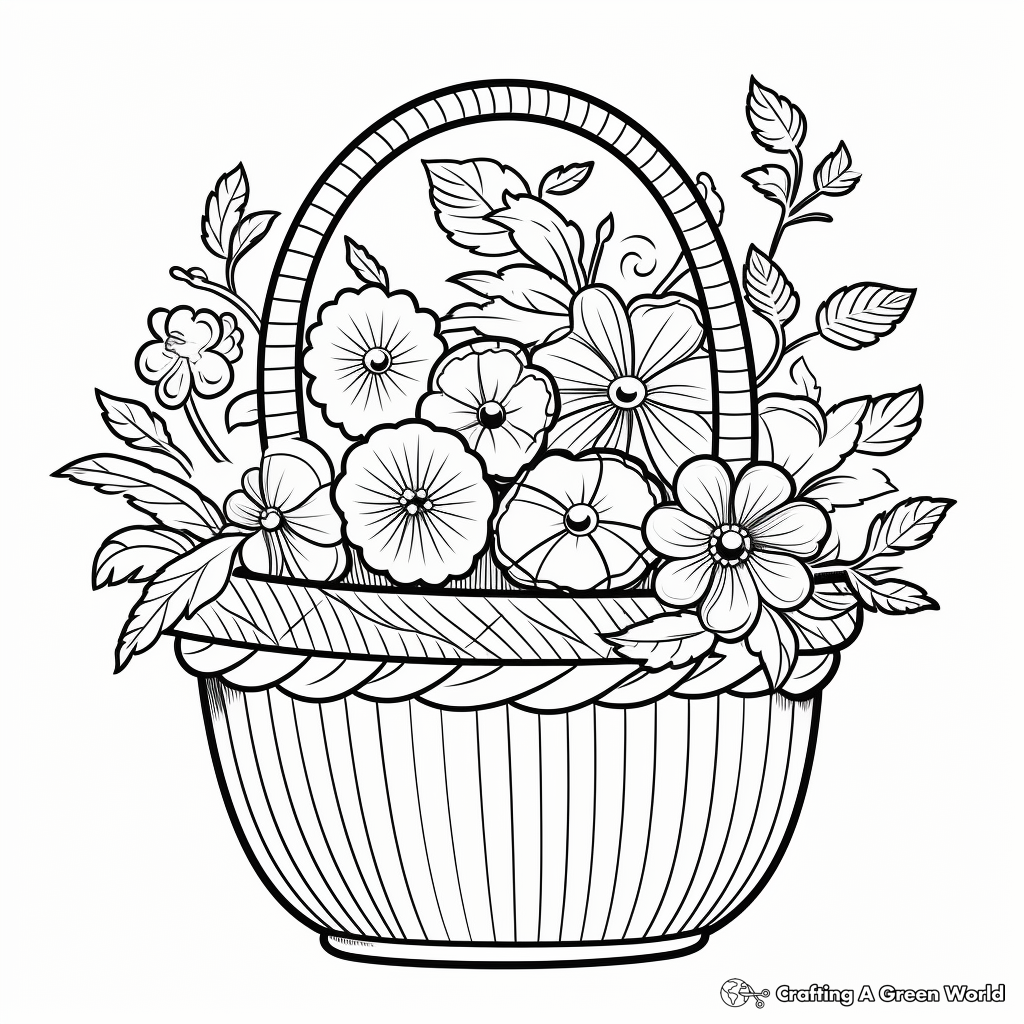Elder-friendly Simple Flower Basket Coloring Pages 1