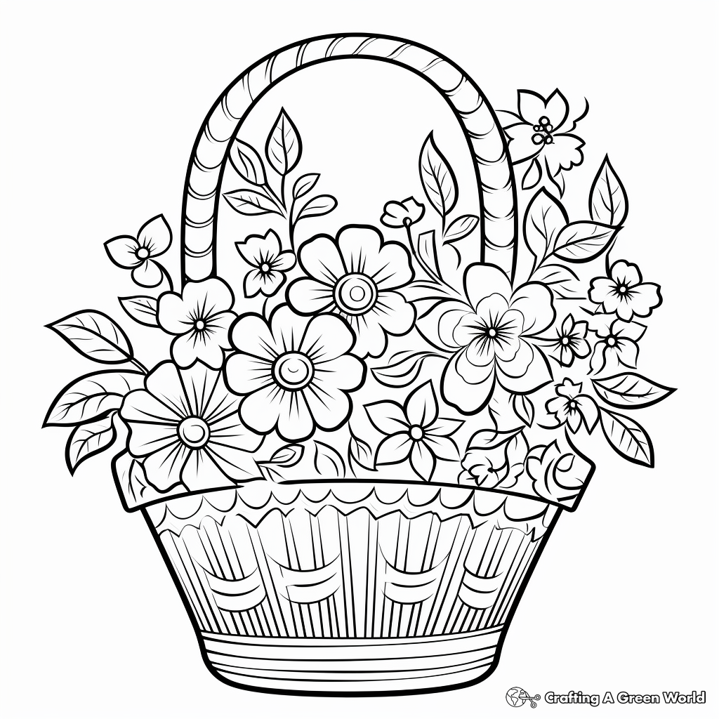 Elder-friendly Simple Flower Basket Coloring Pages 2