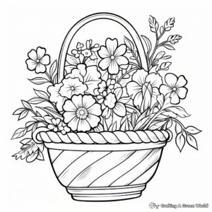 Elder-friendly Simple Flower Basket Coloring Pages 4