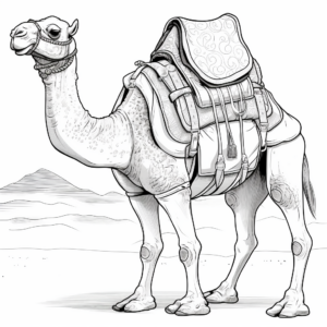 Elegant Camel with Patterned Saddle in Desert Coloring Page 4