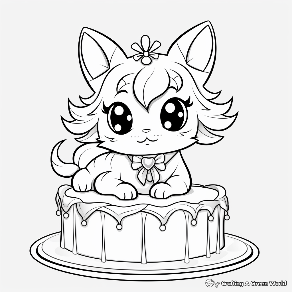 Elegant Cat Princess Cake Coloring Pages 1