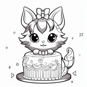 Elegant Cat Princess Cake Coloring Pages 3