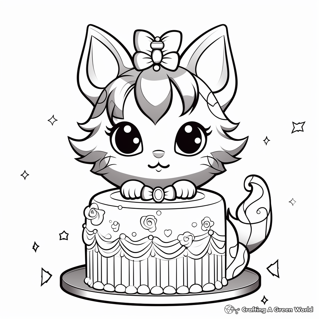 Elegant Cat Princess Cake Coloring Pages 3