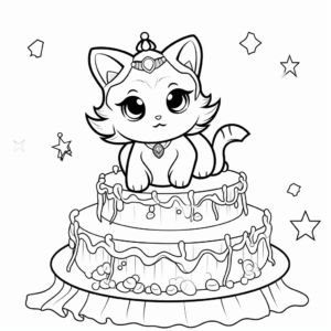 Elegant Cat Princess Cake Coloring Pages 4