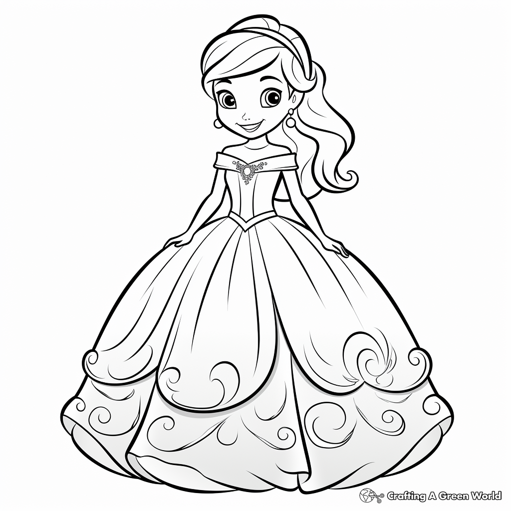 Elegant Cinderella Ball Gown Dress Coloring Pages 1