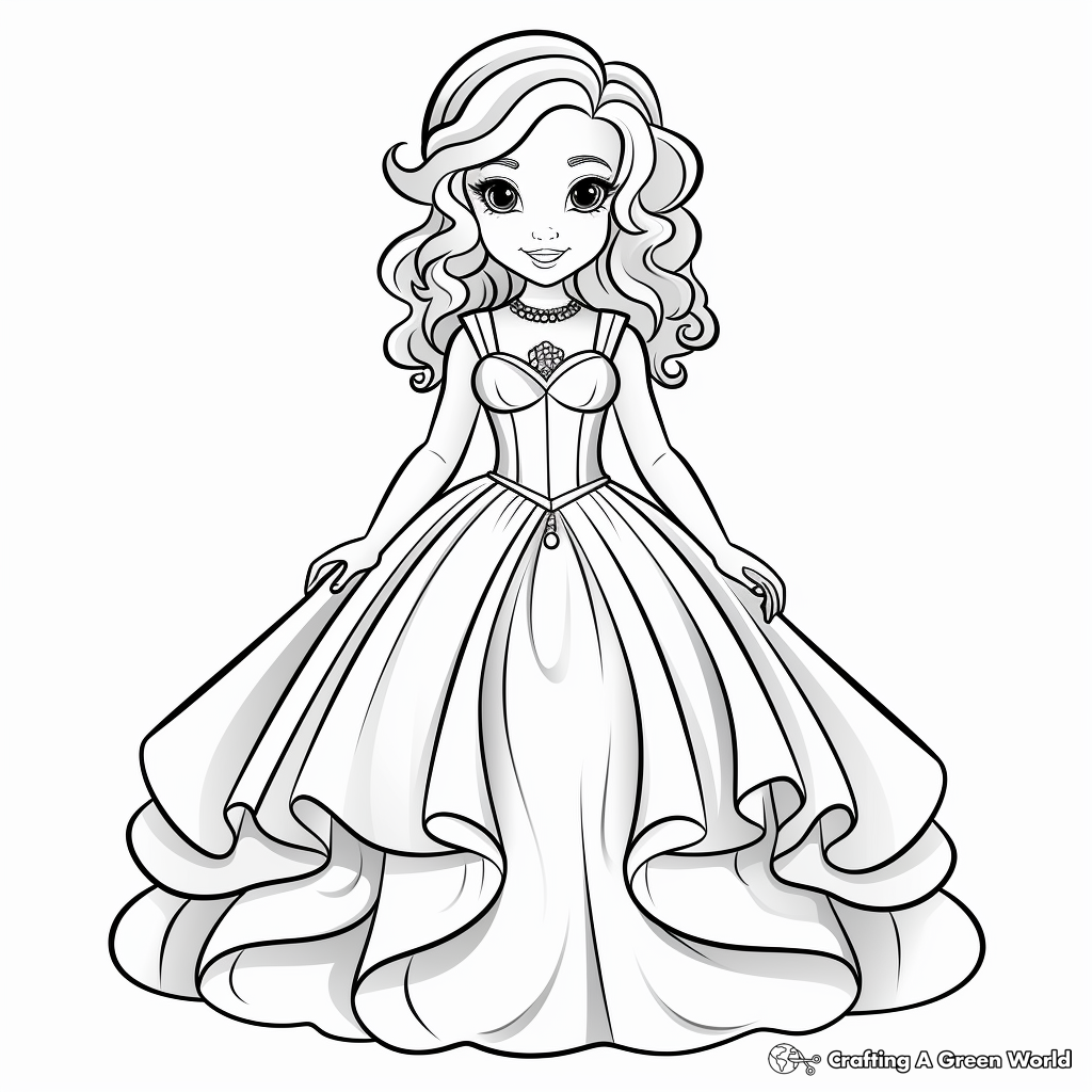 Elegant Cinderella Ball Gown Dress Coloring Pages 3