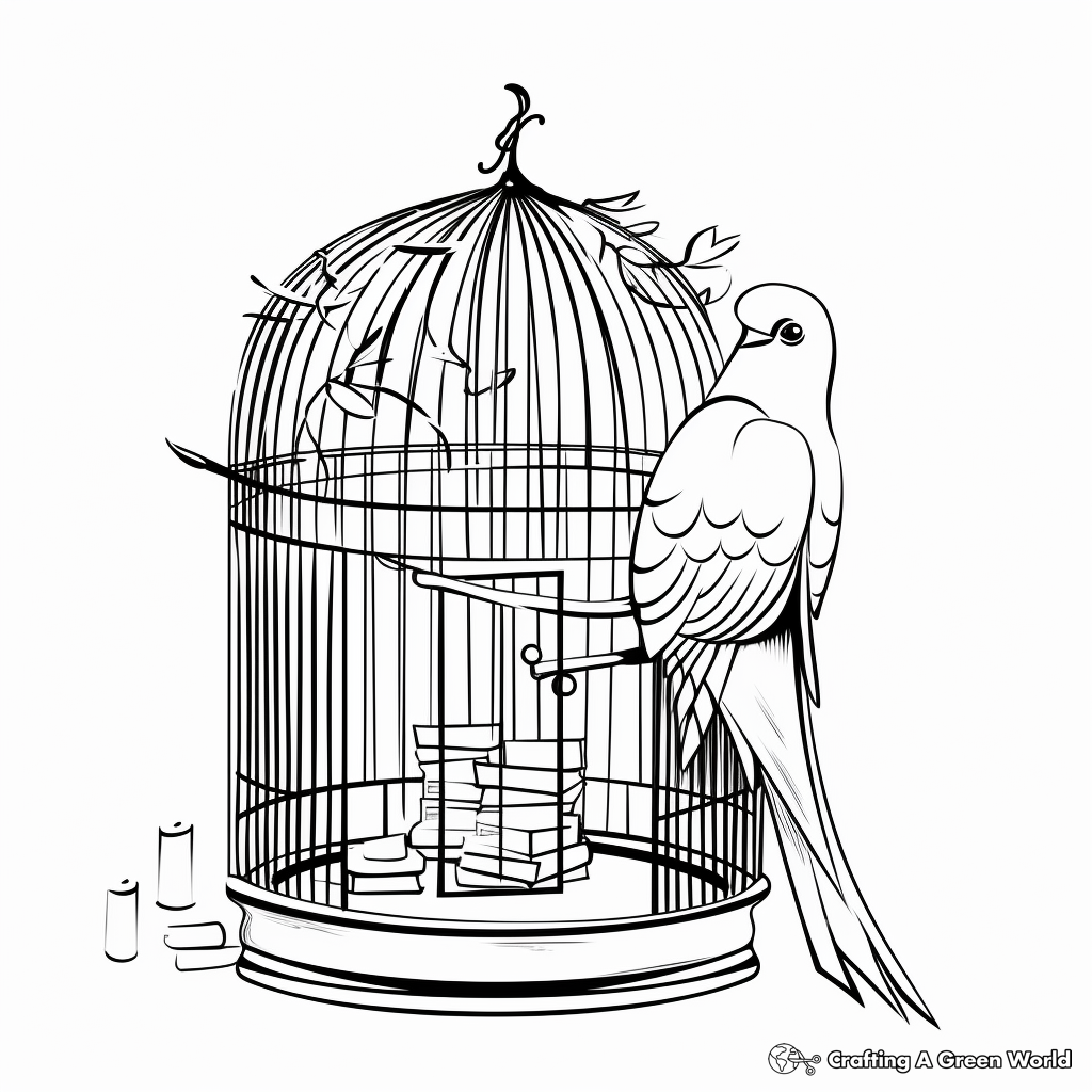 Elegant Cockatoo in Bird Cage Coloring Sheets 2