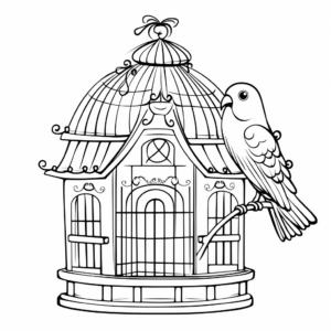 Elegant Cockatoo in Bird Cage Coloring Sheets 3
