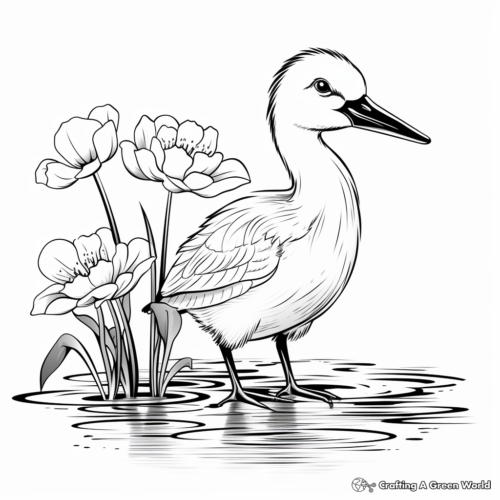 Elegant Egret and Lily Coloring Pages 3