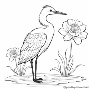 Elegant Egret and Lily Coloring Pages 4