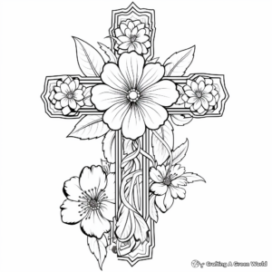 Elegant Floral Cross Coloring Pages for Adults 2