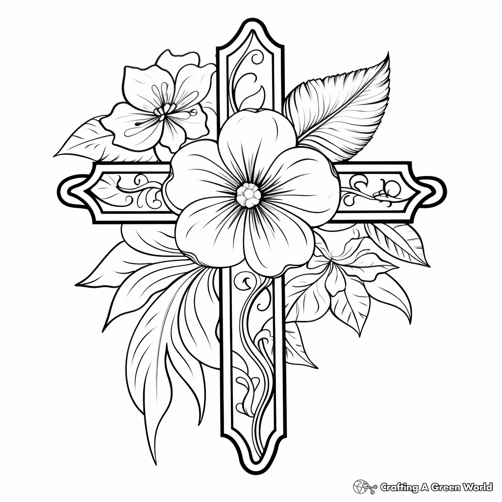 Elegant Floral Cross Coloring Pages for Adults 4