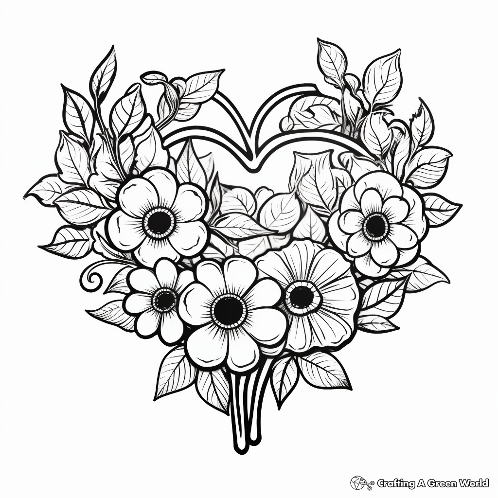 Elegant Heart with Flowers Coloring Pages 1