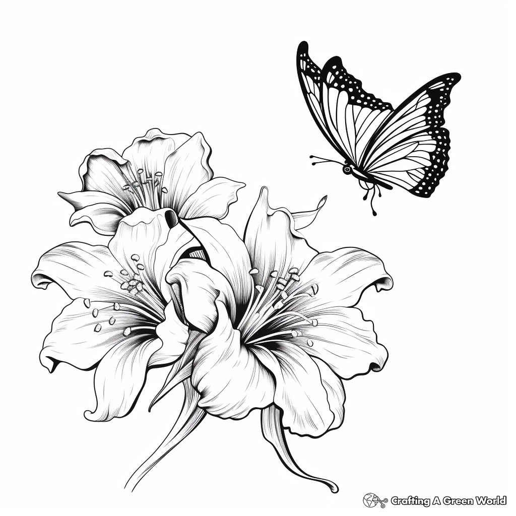 Elegant Lily and Butterfly Coloring Pages for Artists 2