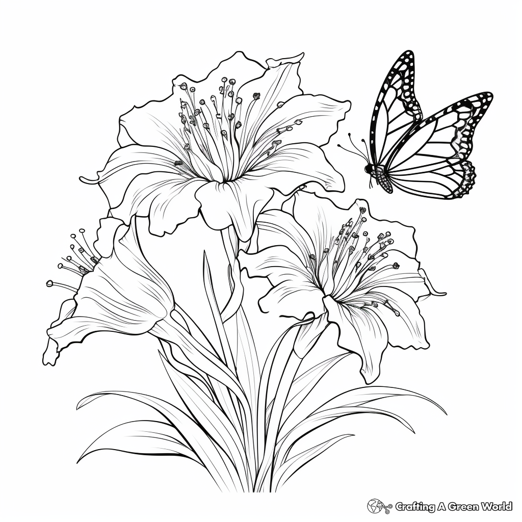 Elegant Lily and Butterfly Coloring Pages for Artists 3