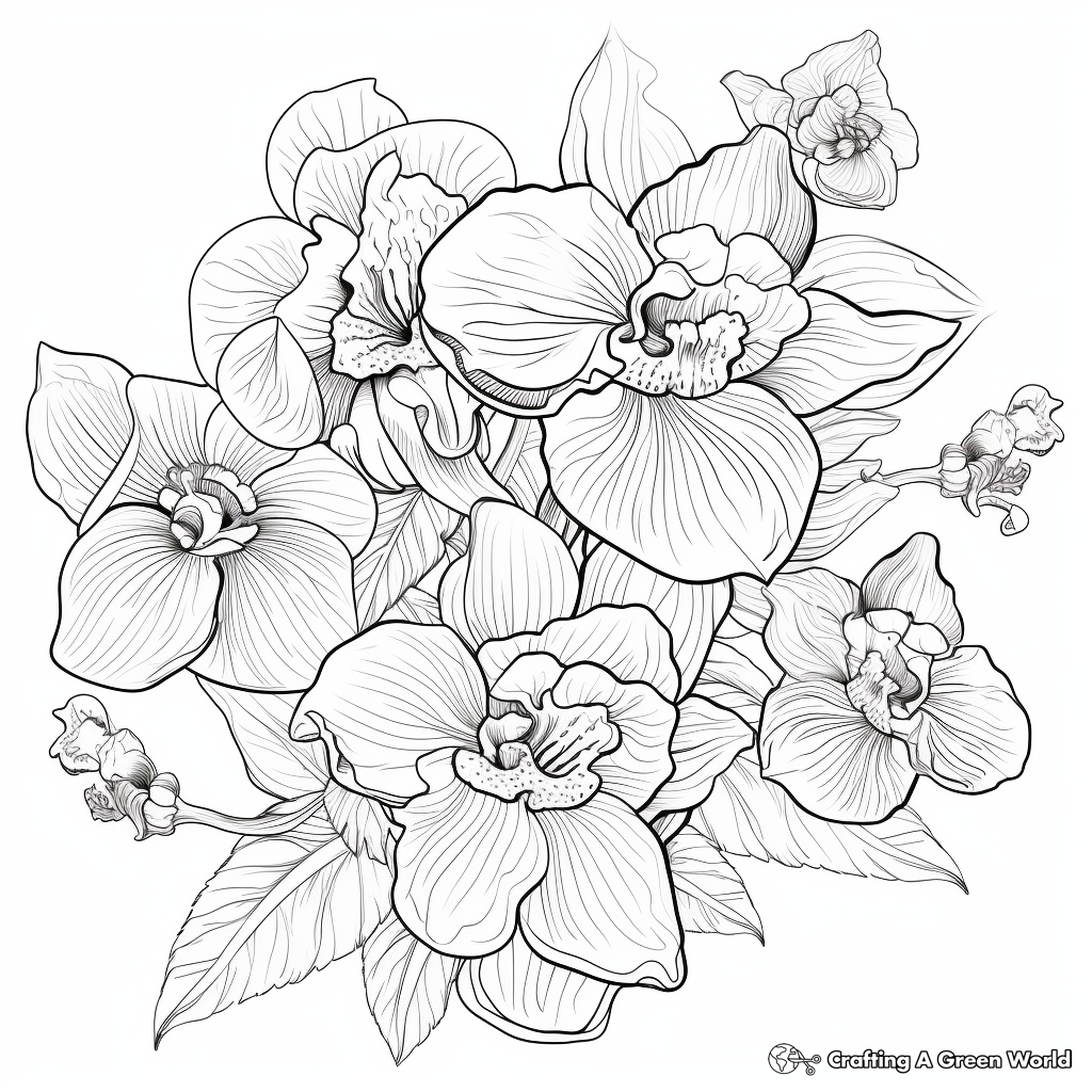 Elegant Orchid Coloring Pages for Adults 1