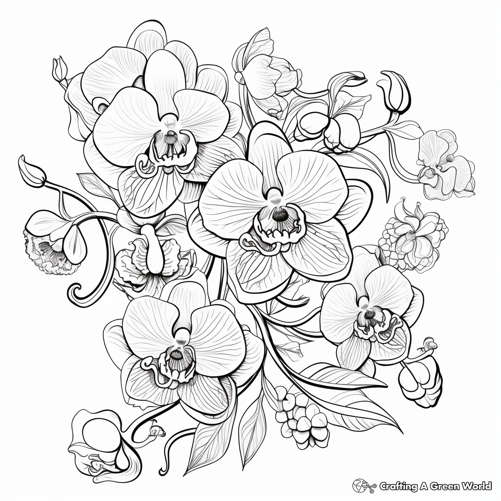 Elegant Orchid Coloring Pages for Adults 3