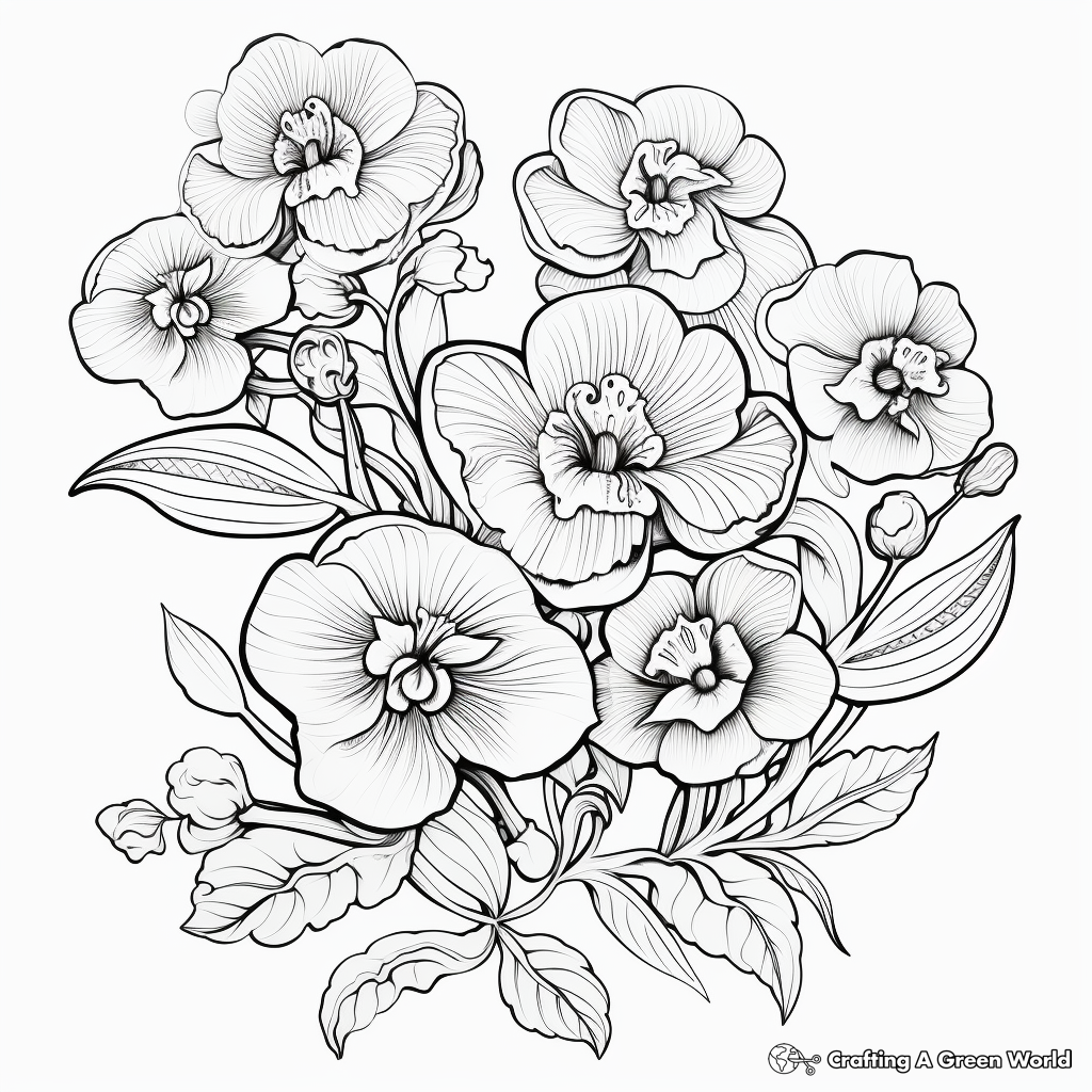 Elegant Orchid Coloring Pages for Adults 4