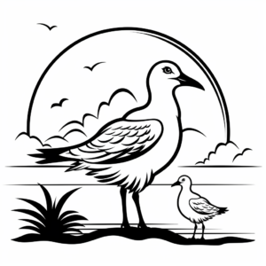 Elegant Seagull in Sunset Coloring Pages 4