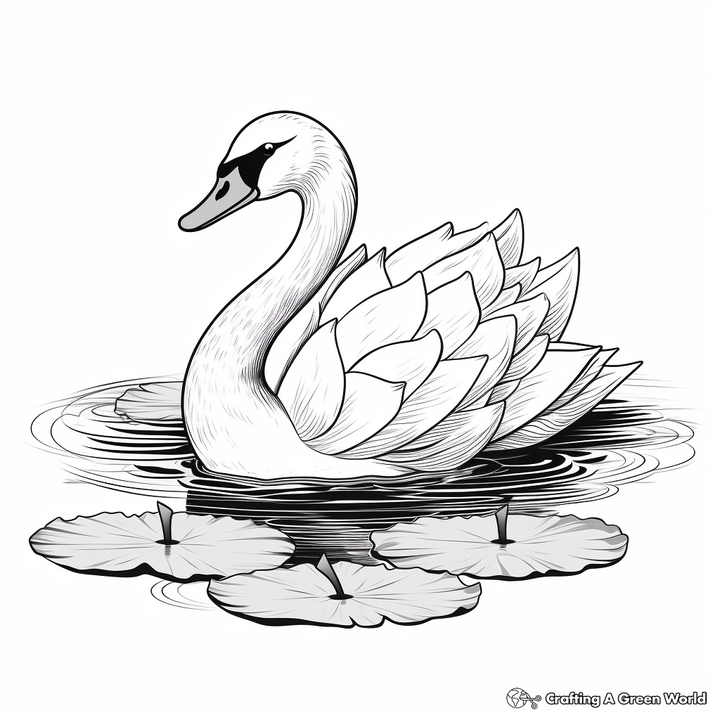 Elegant Swan with Lotus Coloring Pages 2