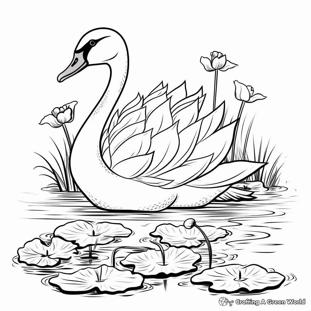 Elegant Swan with Lotus Coloring Pages 4