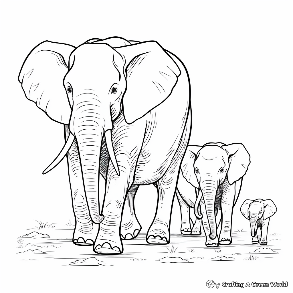 Elephant Family Marching Coloring Pages 1