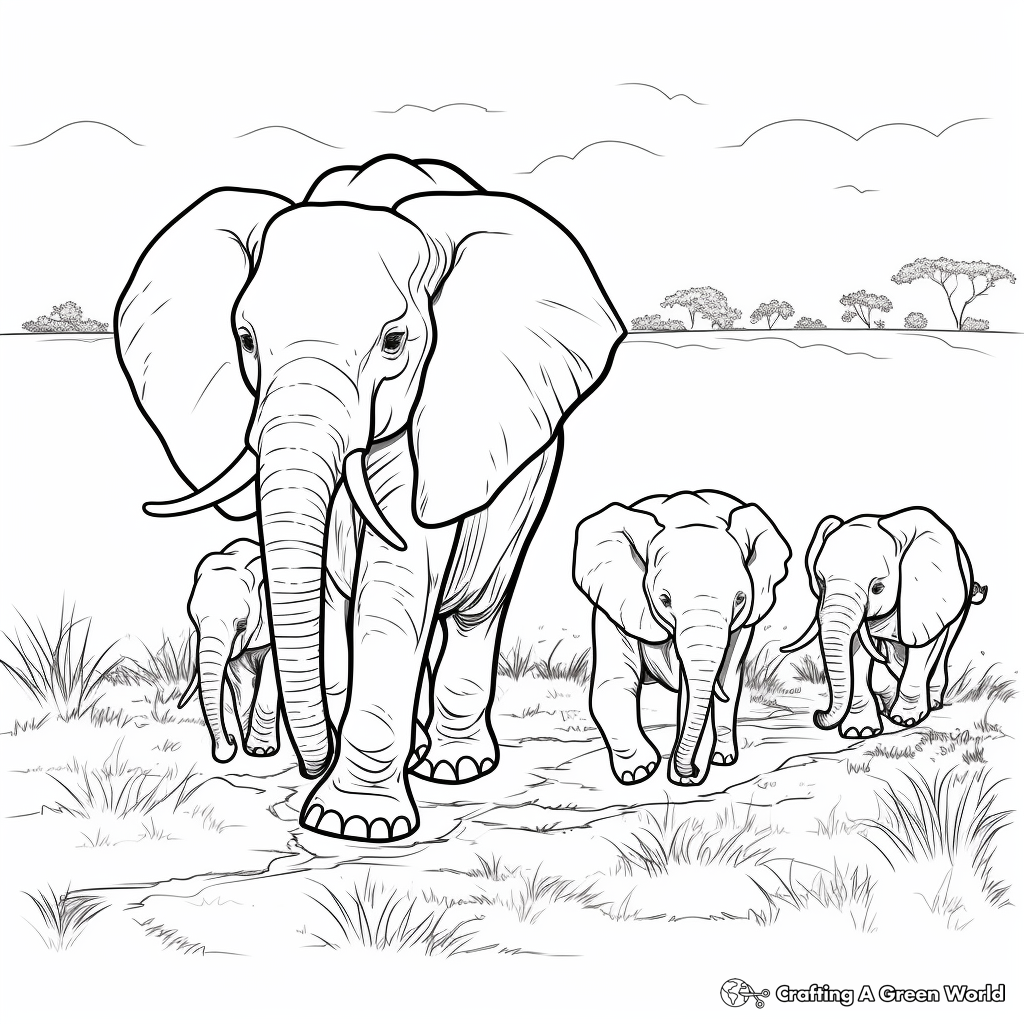 Elephant Family Marching Coloring Pages 3