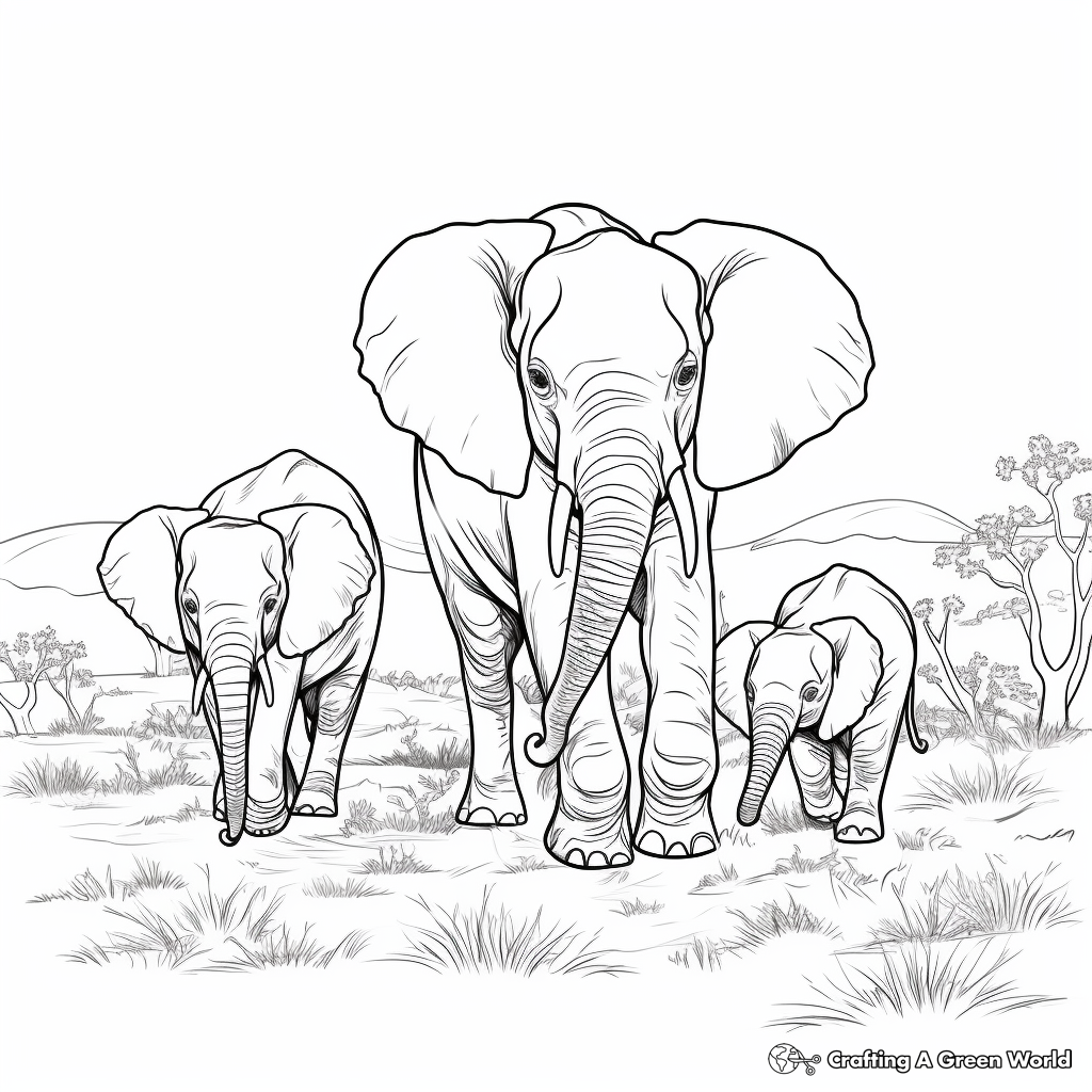 Elephant Family Marching Coloring Pages 4