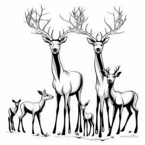 Elk Antler Family Coloring Pages: Male, Female, and Calves 1