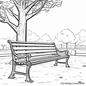 Empty Park Bench Scene Coloring Pages 1