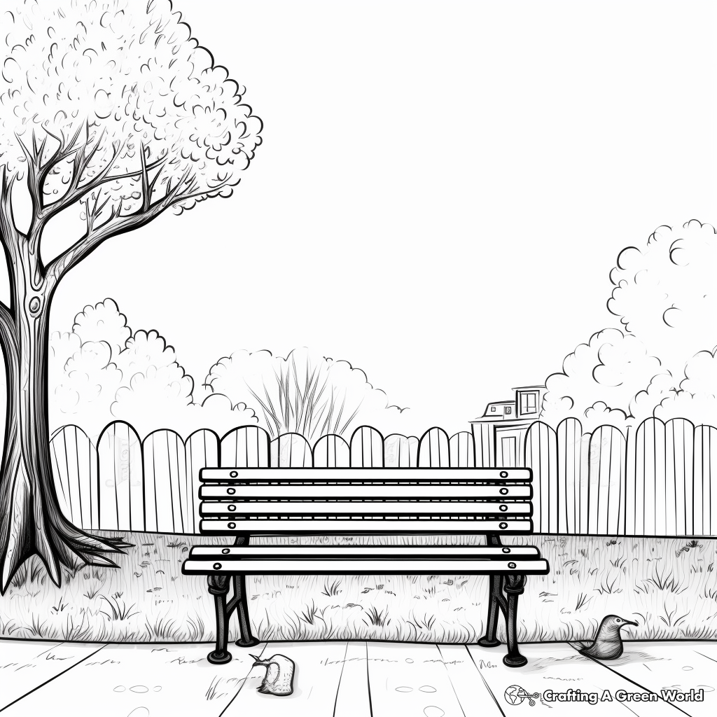 Empty Park Bench Scene Coloring Pages 2