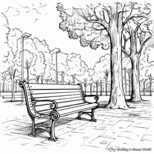Empty Park Bench Scene Coloring Pages 3
