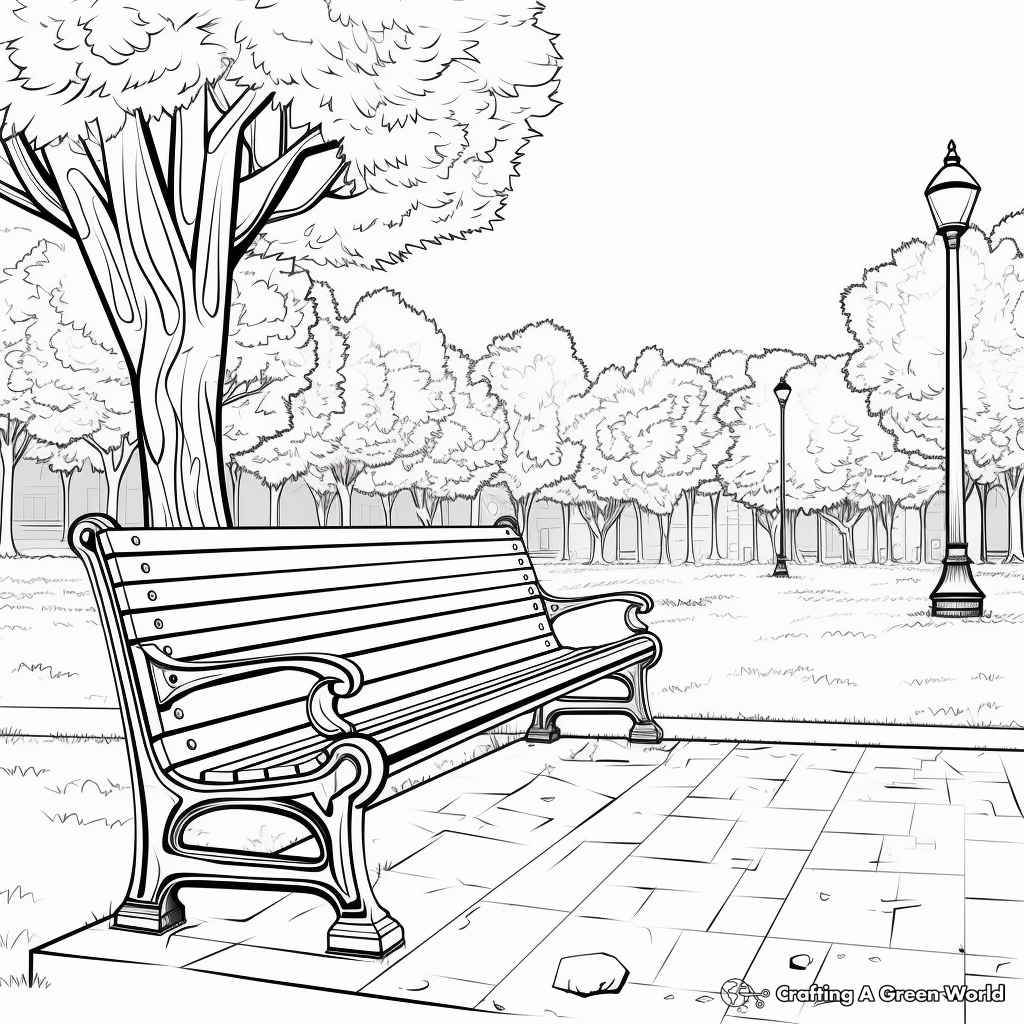 Empty Park Bench Scene Coloring Pages 4