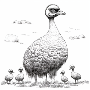Emu Family: Male, Female and Chicks Coloring Print Outs 2