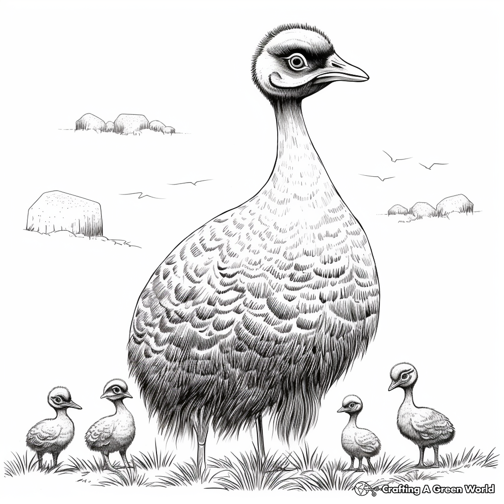 Emu Family: Male, Female and Chicks Coloring Print Outs 2