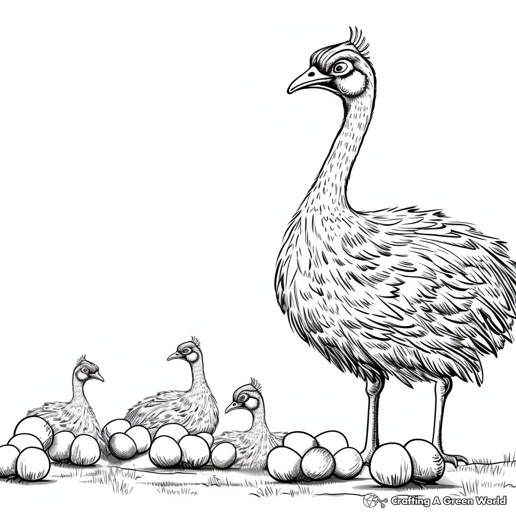 Emu Feeding Time Coloring Printable Page 1