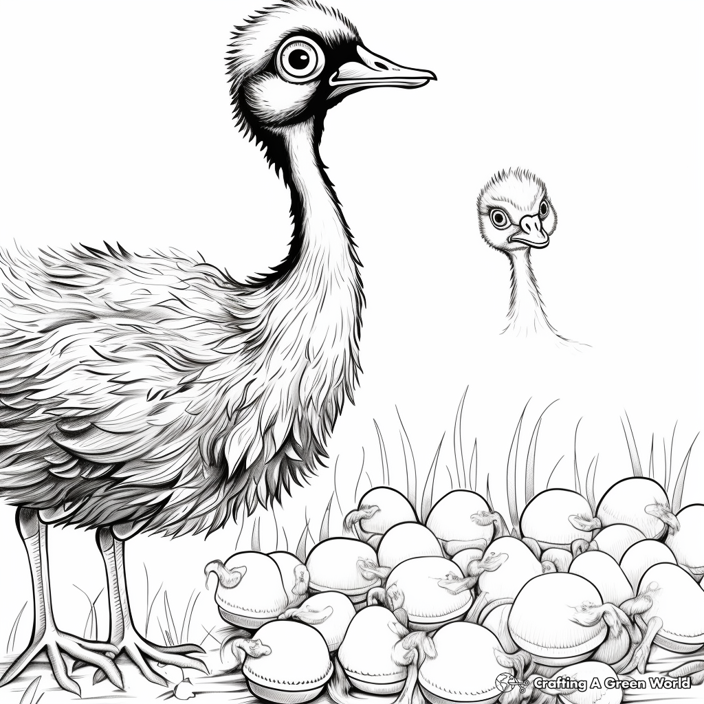 Emu Feeding Time Coloring Printable Page 2