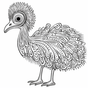 Emu with Aboriginal Art Background Coloring Pages 2