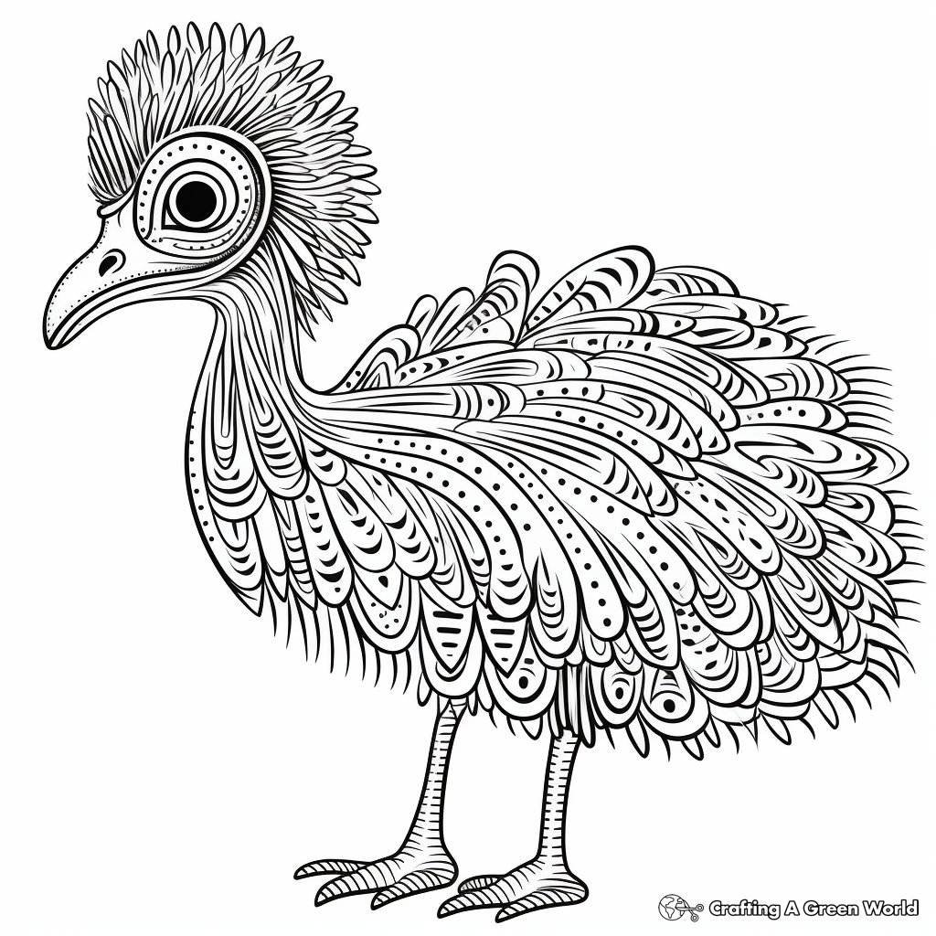 Emu with Aboriginal Art Background Coloring Pages 2