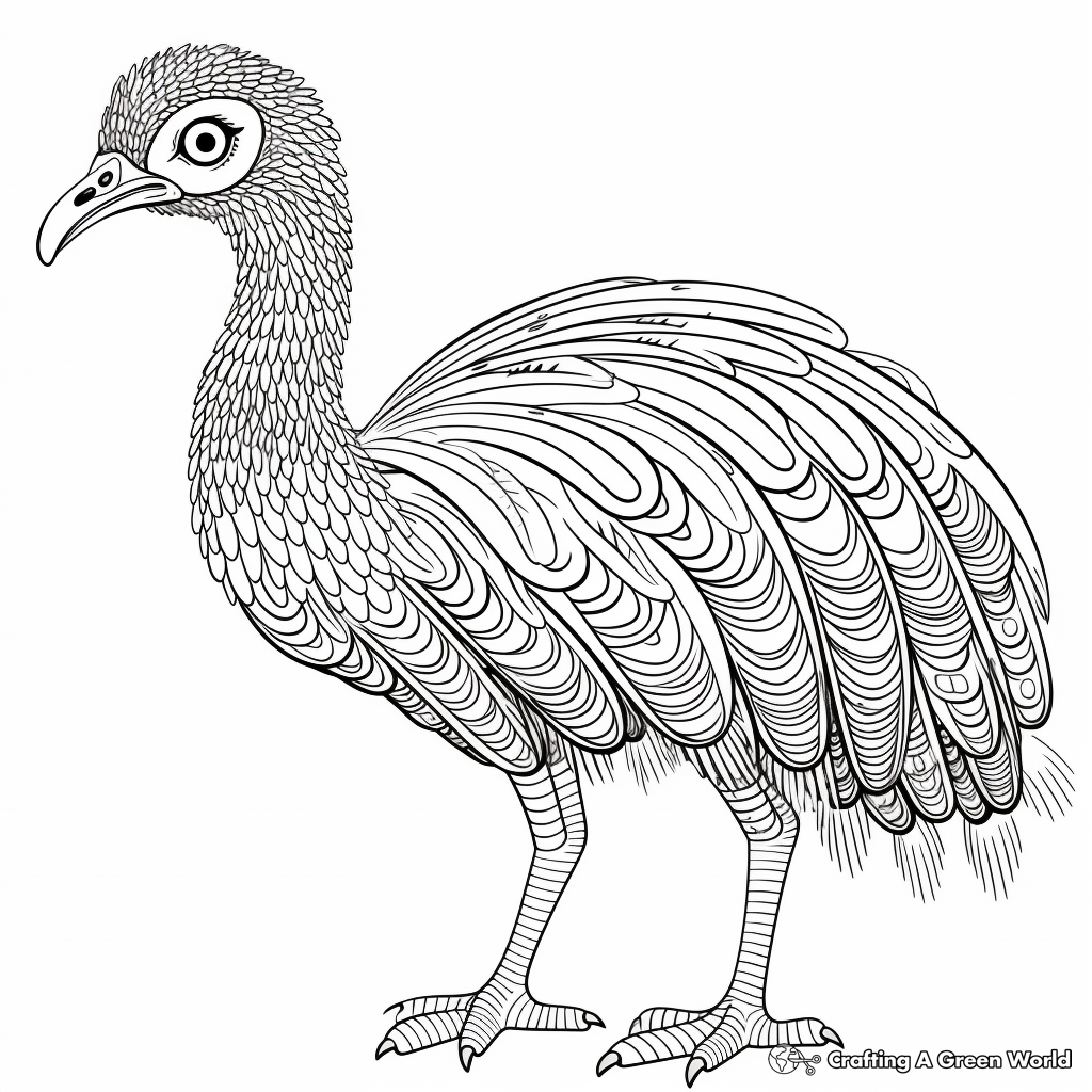 Emu with Aboriginal Art Background Coloring Pages 3