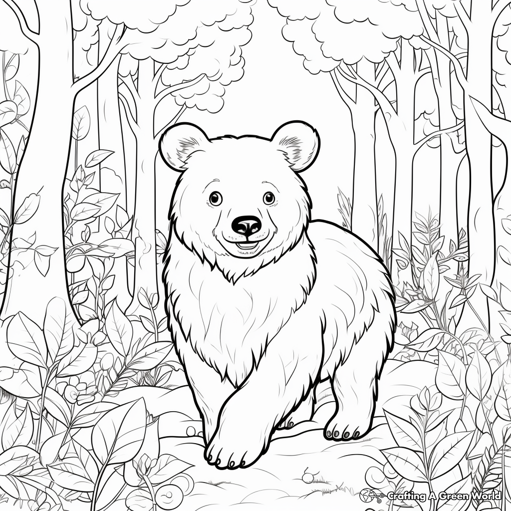 Enchanted Forest Black Bear Coloring Sheets 2