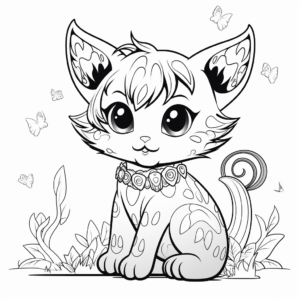 Enchanted Kitty Fairy Coloring Sheets for Children 2