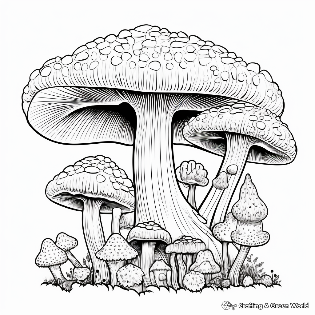 Enchanting Forest Mushroom Coloring Pages 3