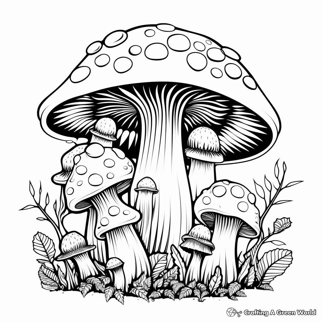 Enchanting Forest Mushroom Coloring Pages 4
