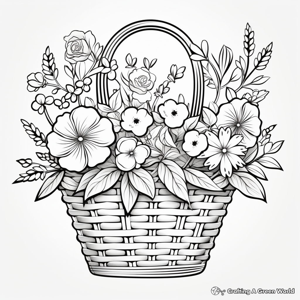 Enchanting Lavender Flower Basket Coloring Pages 1