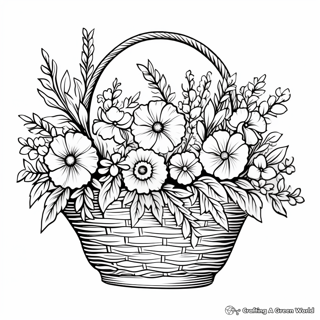 Enchanting Lavender Flower Basket Coloring Pages 2
